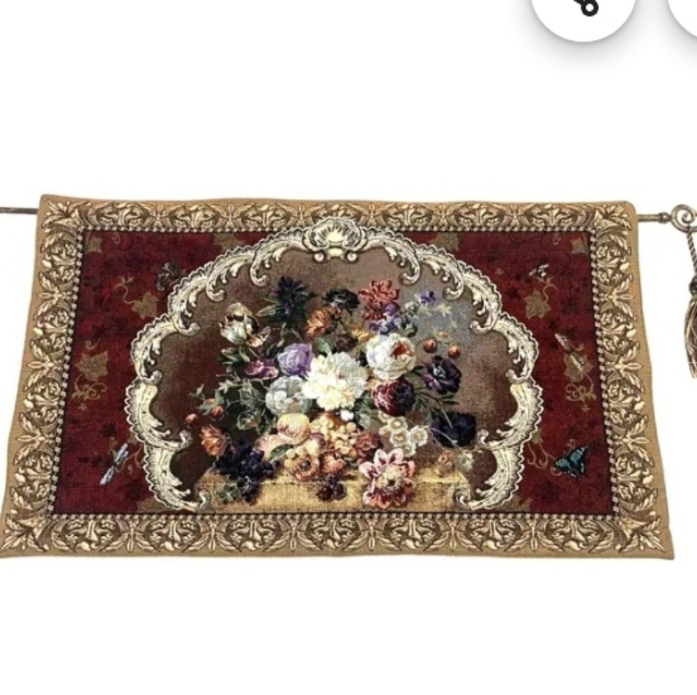 Mohawk Home Wall Tapestry – Dutch Floral Still Life 54” x 38” Jacquard Woven Red